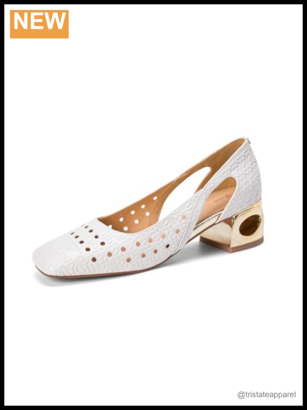 Genuine Leather Square Toe Perforated Slip-On Loafers Low Heel Pumps